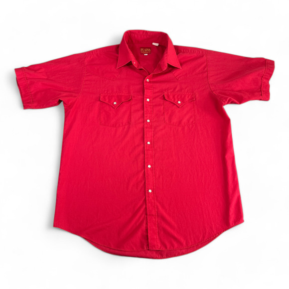 Plains Western Shirt Adult LARGE Red Rose Pearl Snap Cowboy Outdoor 90s - Picture 1 of 7